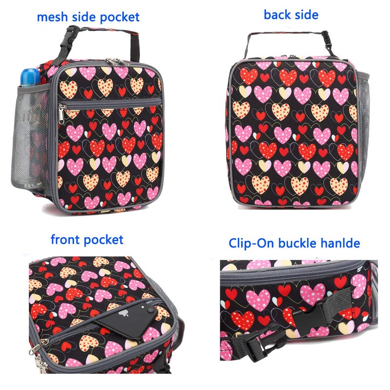 FlowFly Kids Lunch box Insulated Soft Bag Mini Cooler Back to School Thermal Meal Tote Kit for Girls, Boys, Heart - Image 4